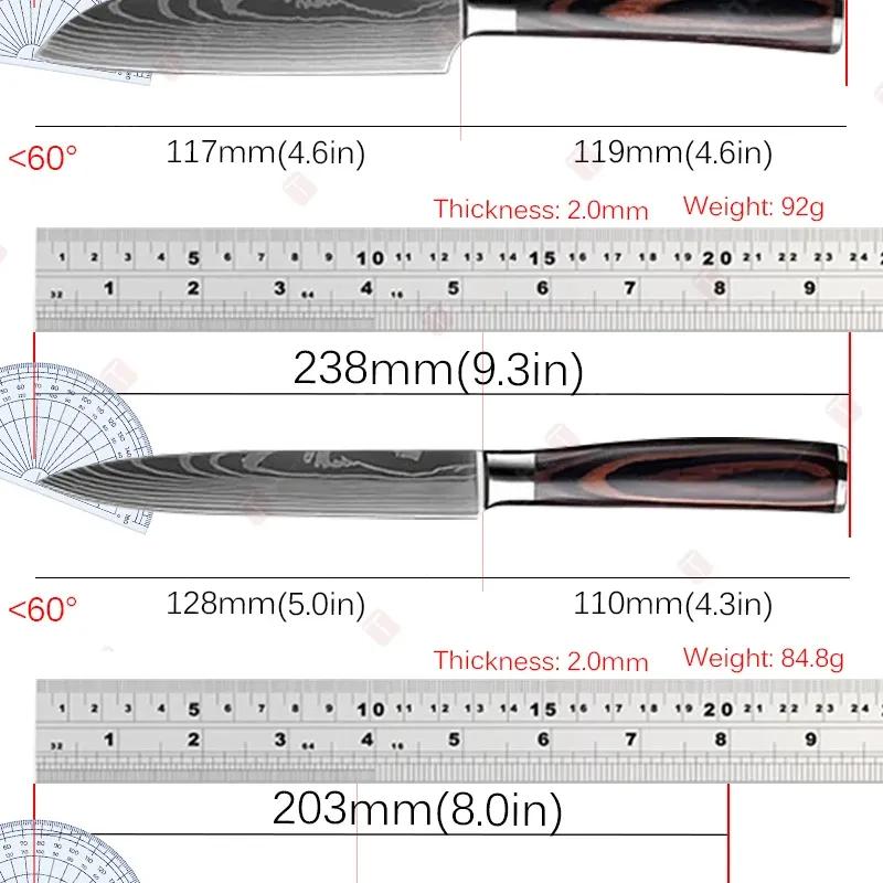 Japanese Damascus Santoku Knife Set 6