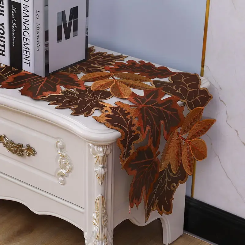 Maple Leaf Embroidery Fall Table Runner 4