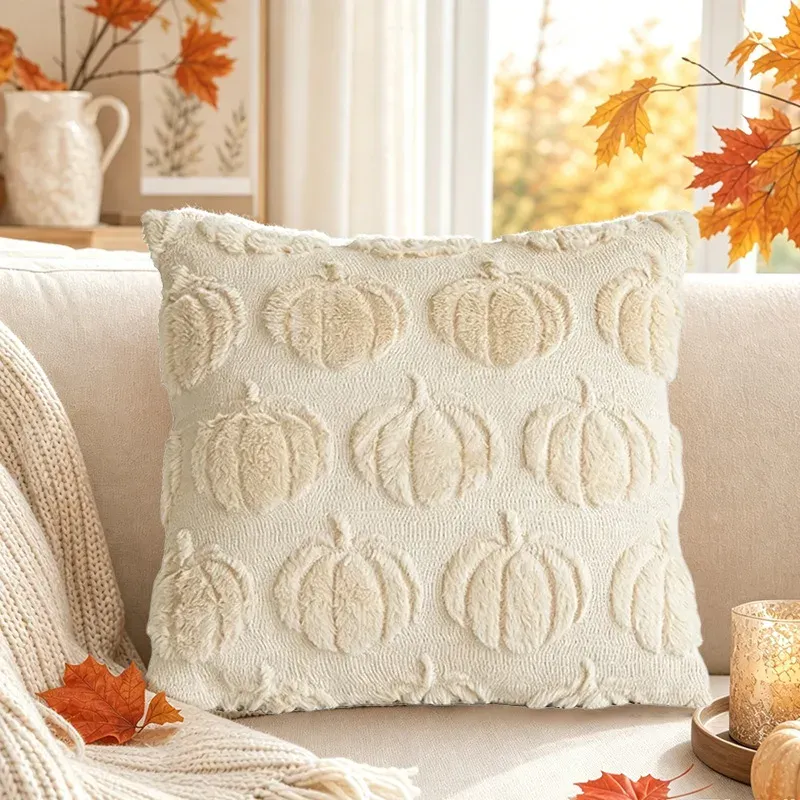 3D Plush Pumpkin Throw Pillow with Bow 6