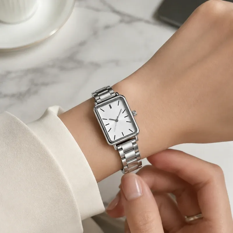 Silver Rectangle Quartz Bracelet Watch 2