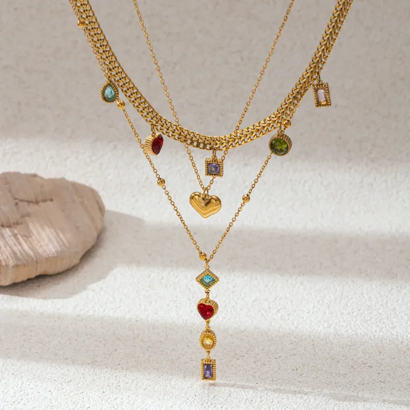 Gold Heart Zircon Choker Necklace 1