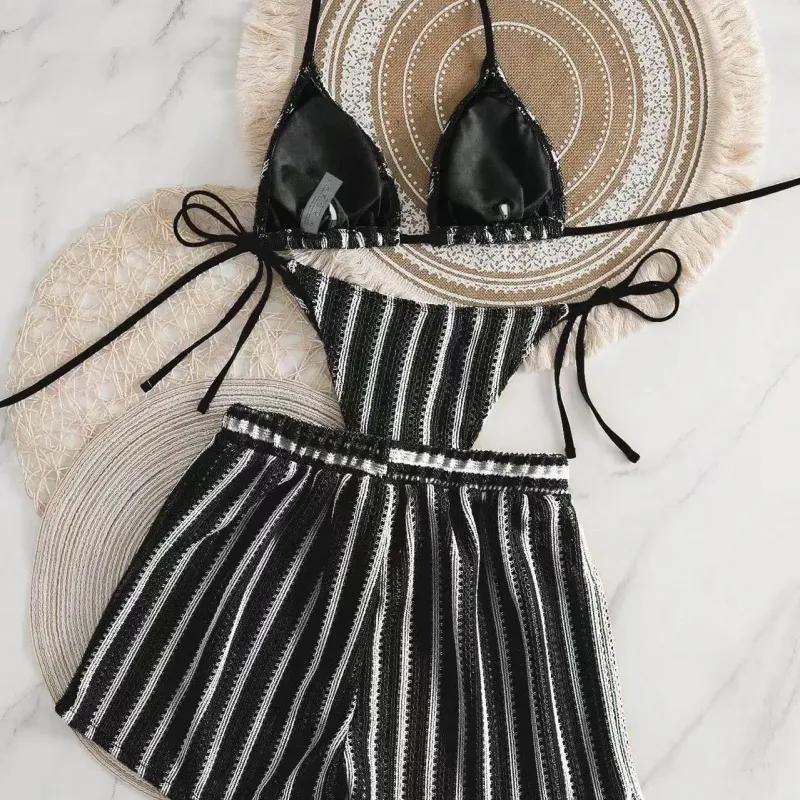 Women's 3-Piece Mesh Lace-Up Bikini Set 5