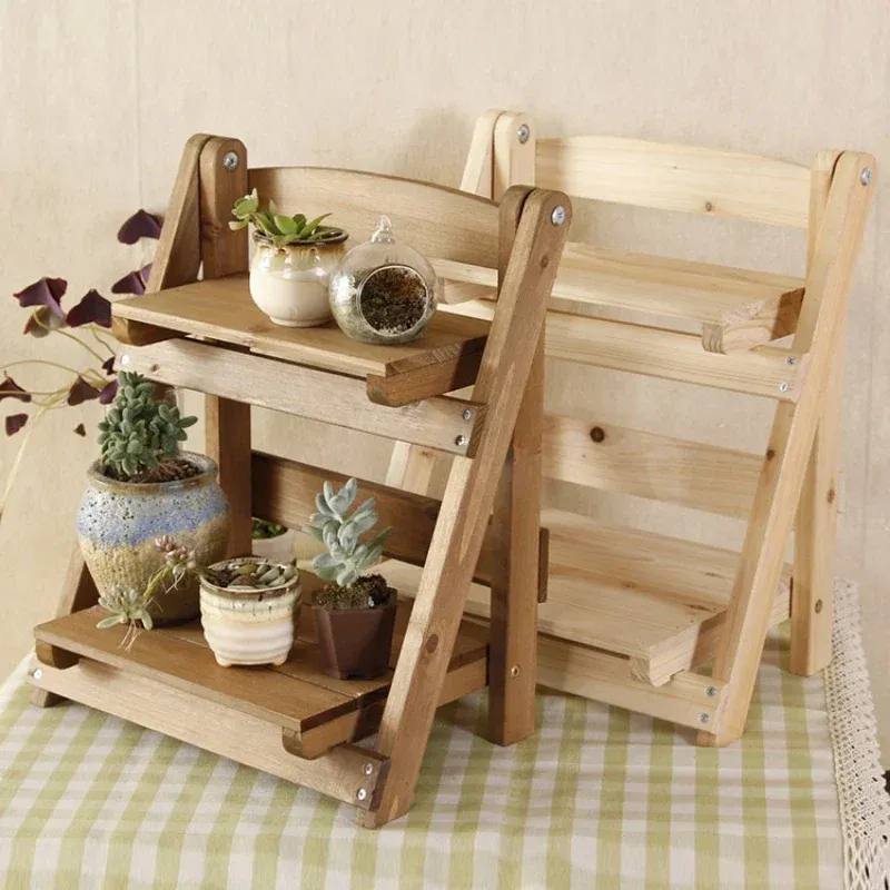 Vintage 2-Tier Wood Plant Stand 2
