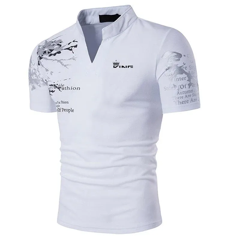 Men's Graphic Print V-Neck Polo Shirt 5