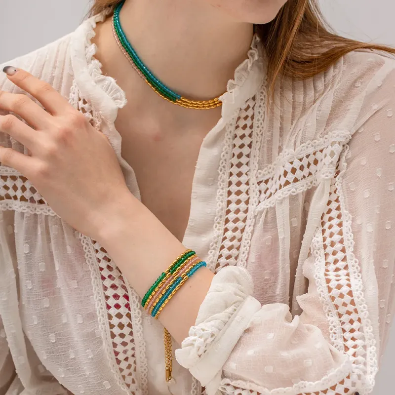 Gold Plated Blue Bead Choker Necklace 6