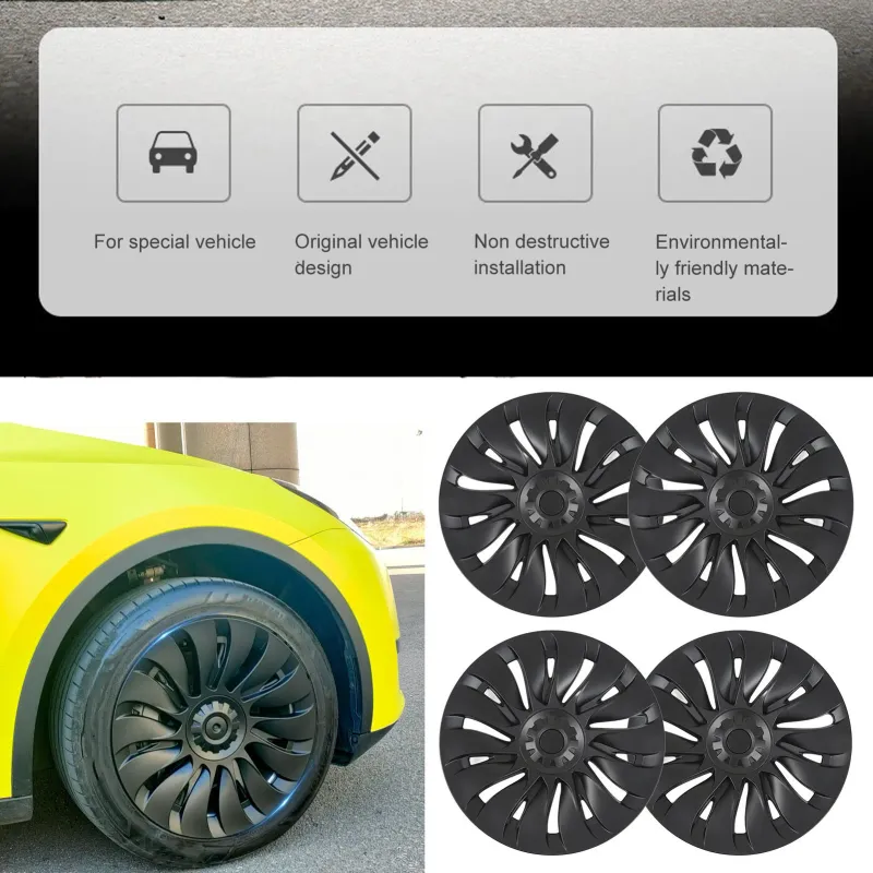 Tesla Model Y 19" Matte Black Hub Caps 3