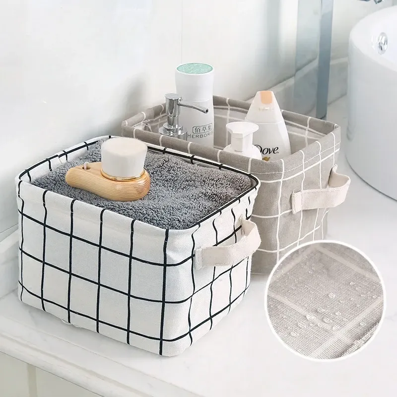 Linen Desktop Storage Basket with Handles 2