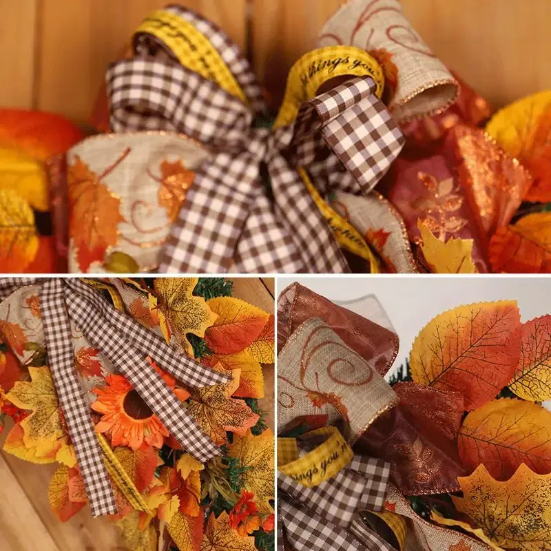 Thanksgiving Fall Wreath with Pumpkins & Maple Leaves 2