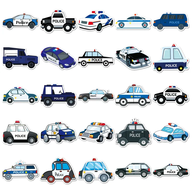 50Pcs Cartoon Police Car Stickers for Kids Party Favors 5