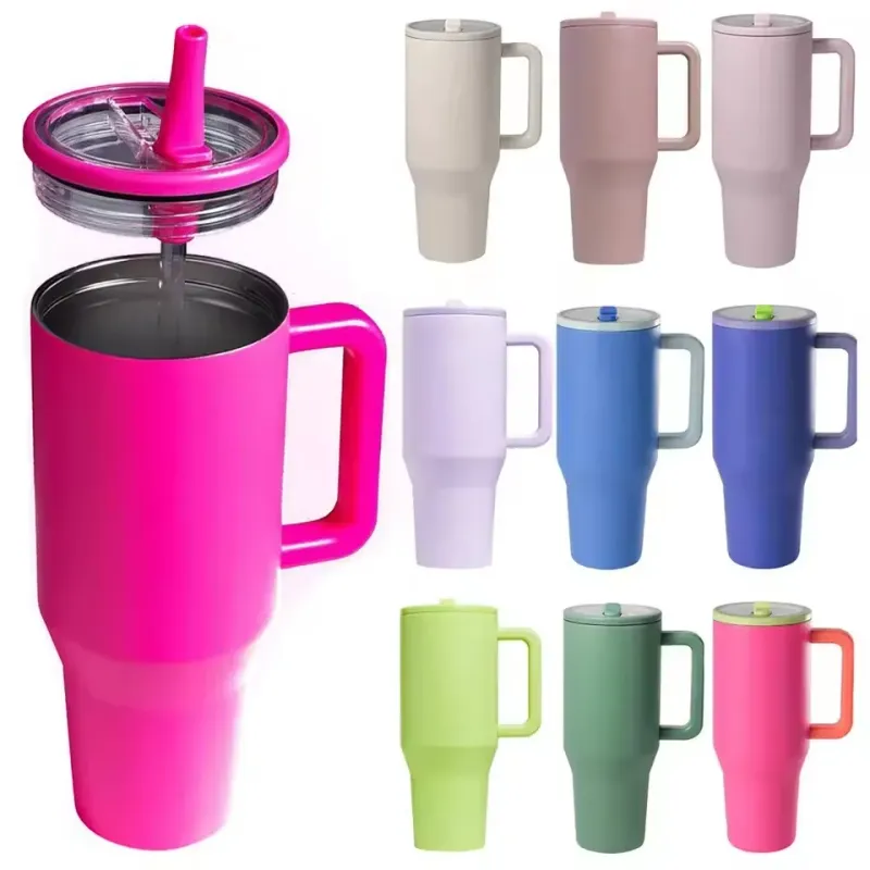 40 oz Insulated Tumbler with Handle Straw Double Wall Vacuum Leakproof Thermal Iced Travel Mug Hot Drink Coffee Cup with Lid 2