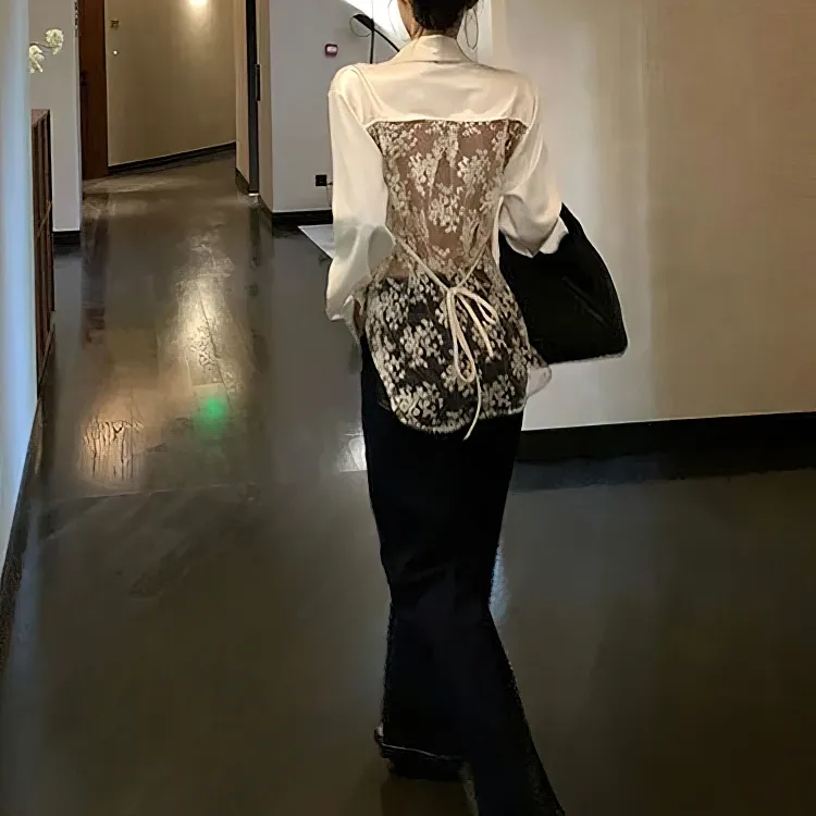 Backless Silk Satin Oversize Shirt 4