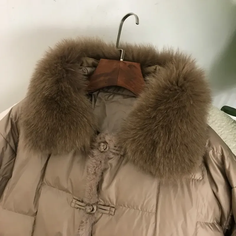 Fox Fur Collar White Down Puffer Jacket 5