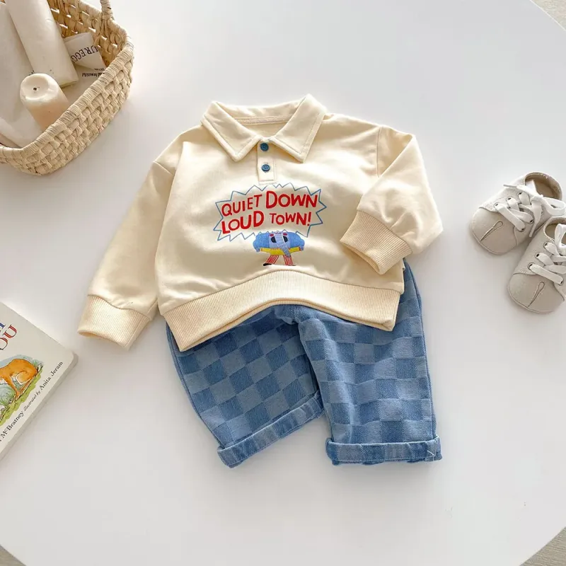 Children's Plaid Denim Jeans Pants 1-5Y 2