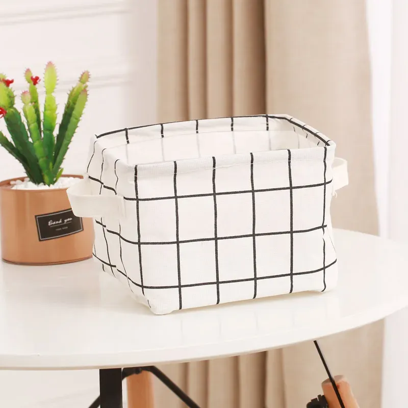 Linen Desktop Storage Basket with Handles 3