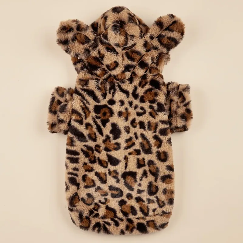 Leopard Plush Dog Hoodie with Ears 4