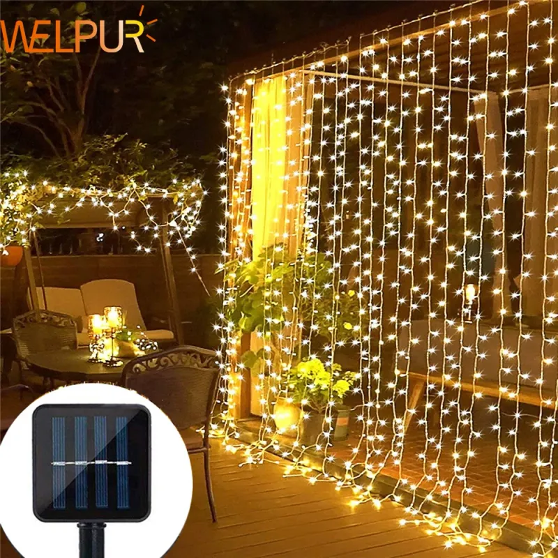 Solar Curtain LED String Lights 300 LEDs 1