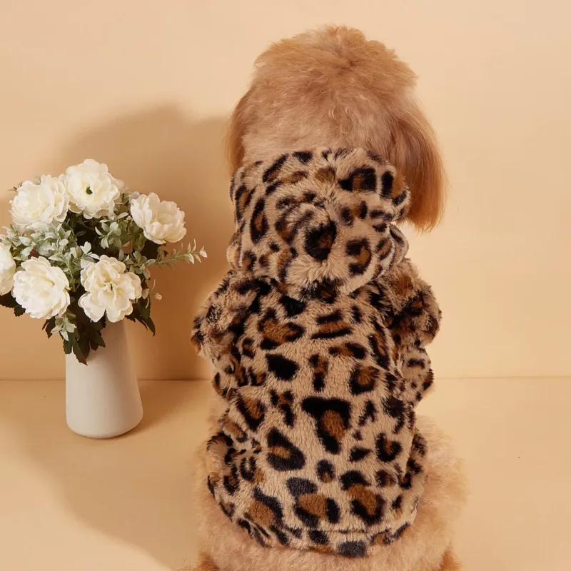 Leopard Plush Dog Hoodie with Ears 3