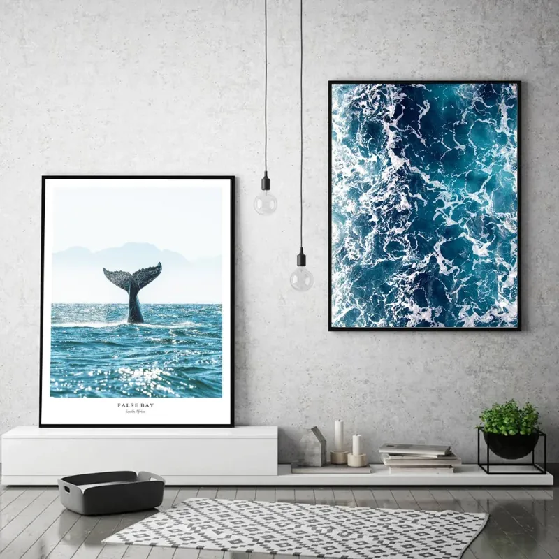 Minimalist Blue Whale Tail Canvas Art 1