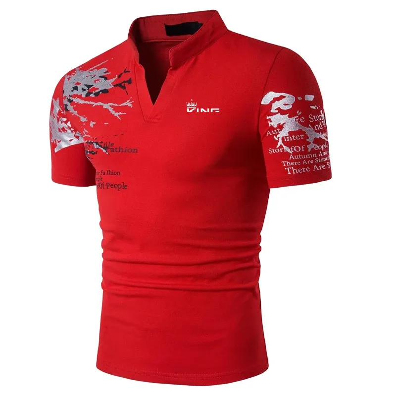 Men's Graphic Print V-Neck Polo Shirt 2