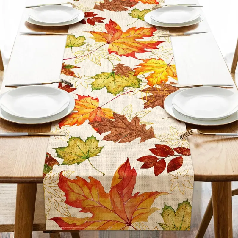 Fall Maple Leaves Linen Table Runner 4