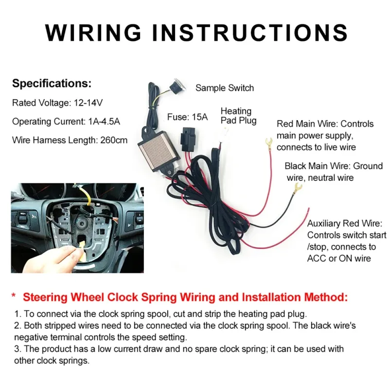 12V Heated Steering Wheel Flocking Cover Kit 6