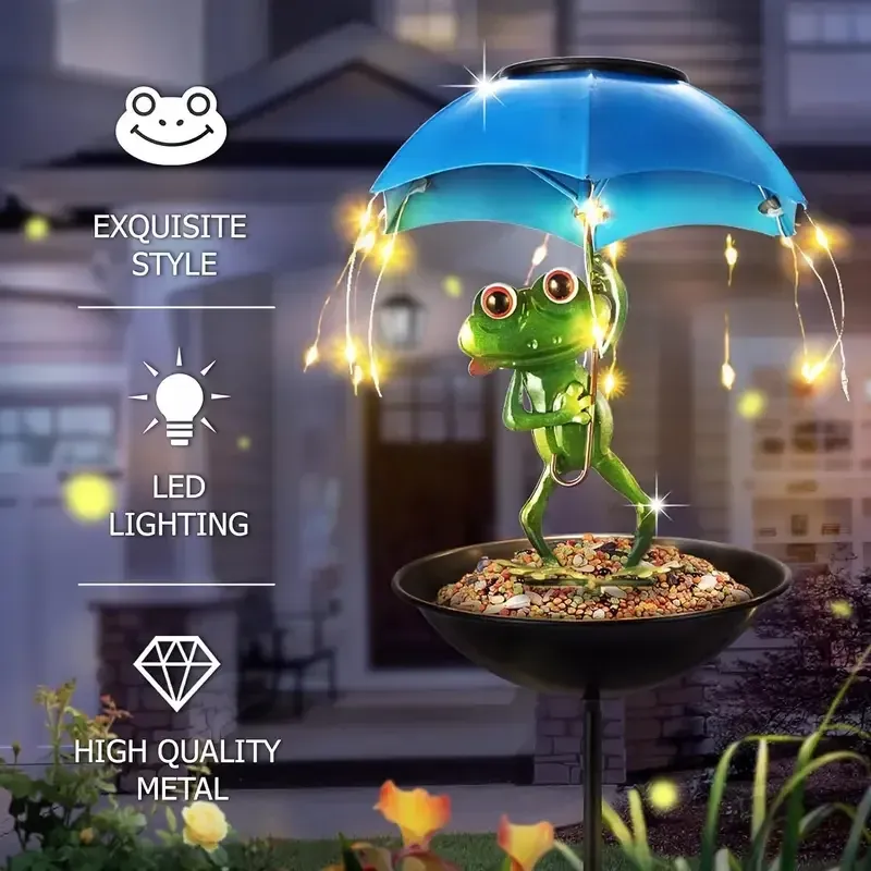 Solar Frog LED Bird Feeder Statue 3