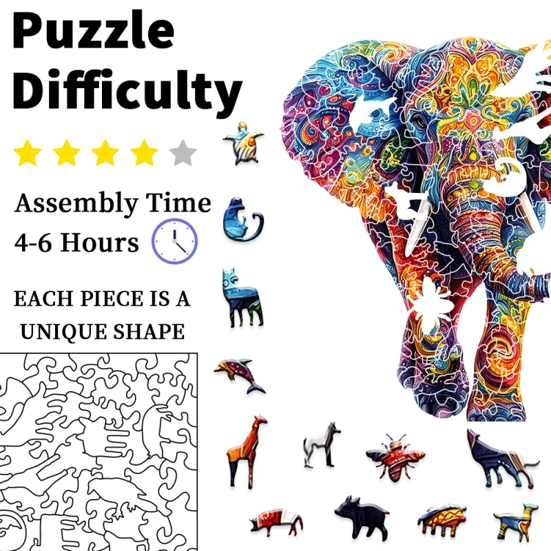 Elephant Wooden Puzzle Brain Teaser 5