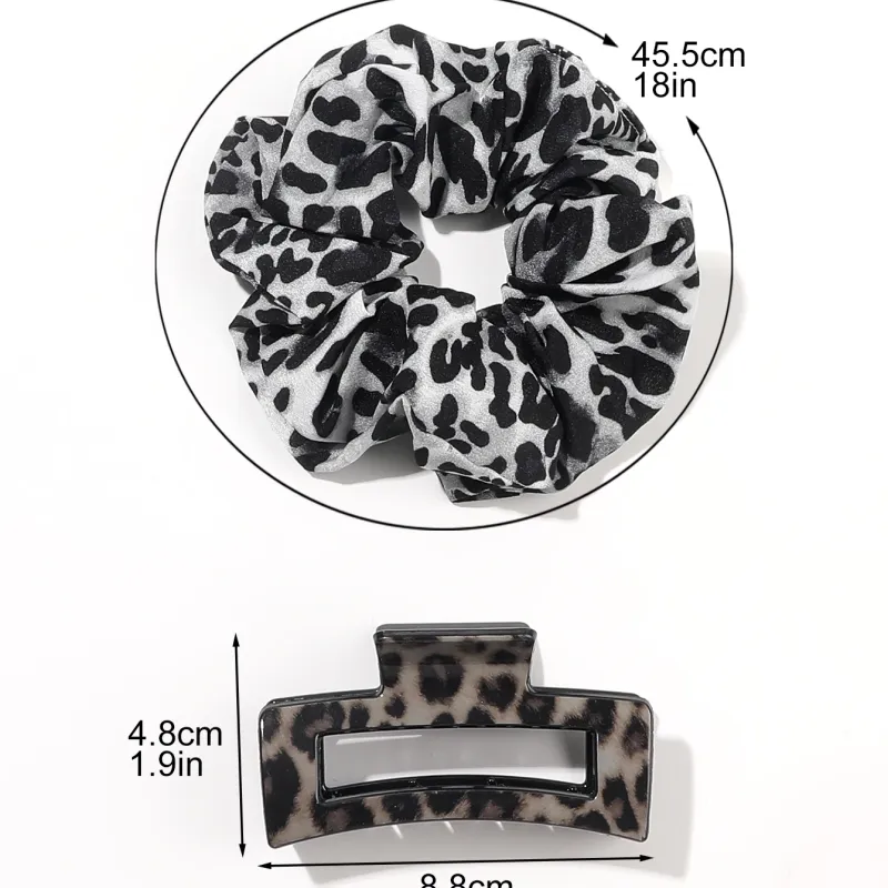 Leopard Scrunchies & Claw Clips Set 5