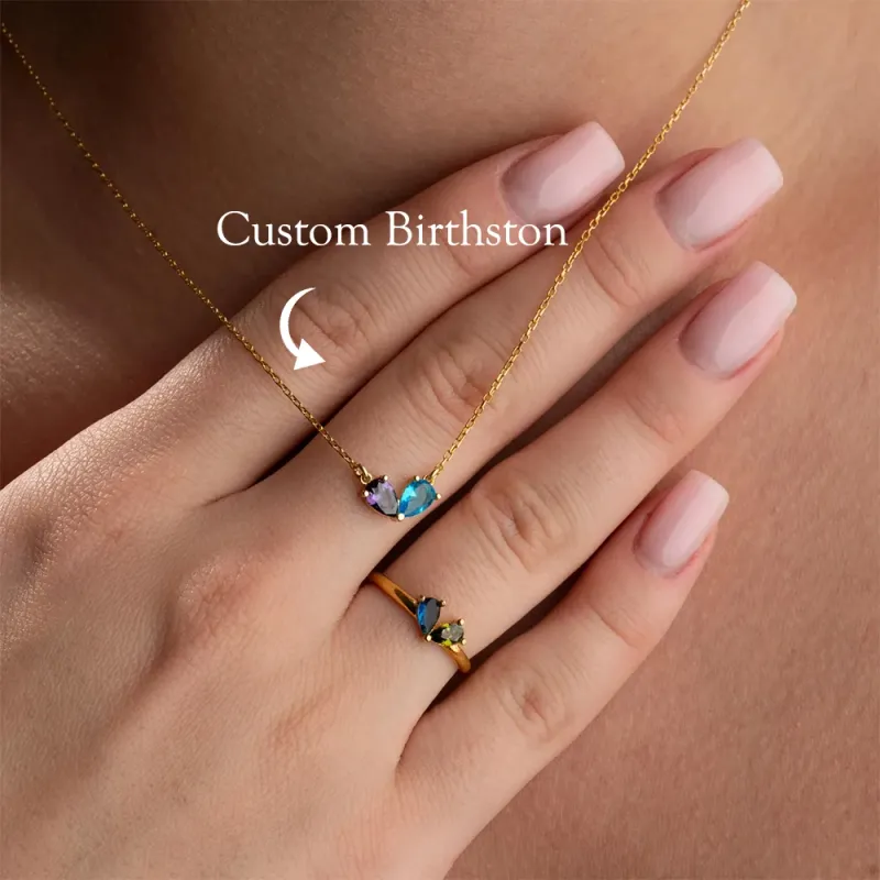 Personalized Heart Birthstone Necklace & Ring Set 1