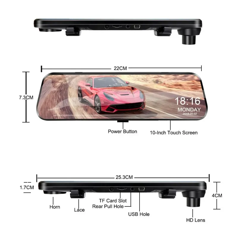 Acceo 9.66" Touch Screen Dash Cam 5