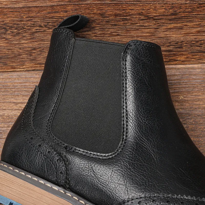 Brogue Chelsea Leather Boots Men 3
