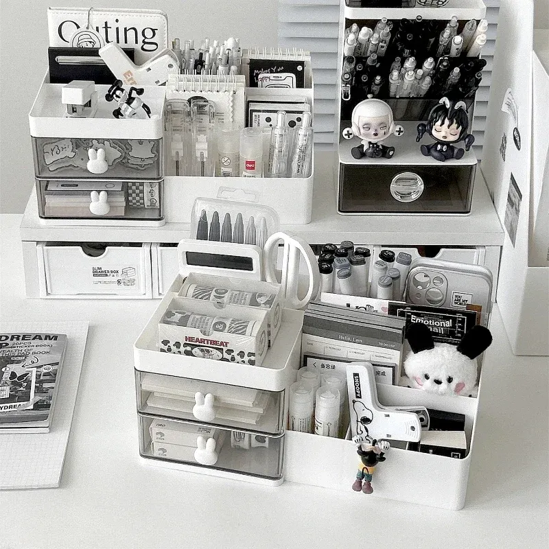 Desktop Storage Box Desk Pen Holder Divided Storage Drawer Type Student Stationery Organizer Large Capacity Office Storage Rack 4