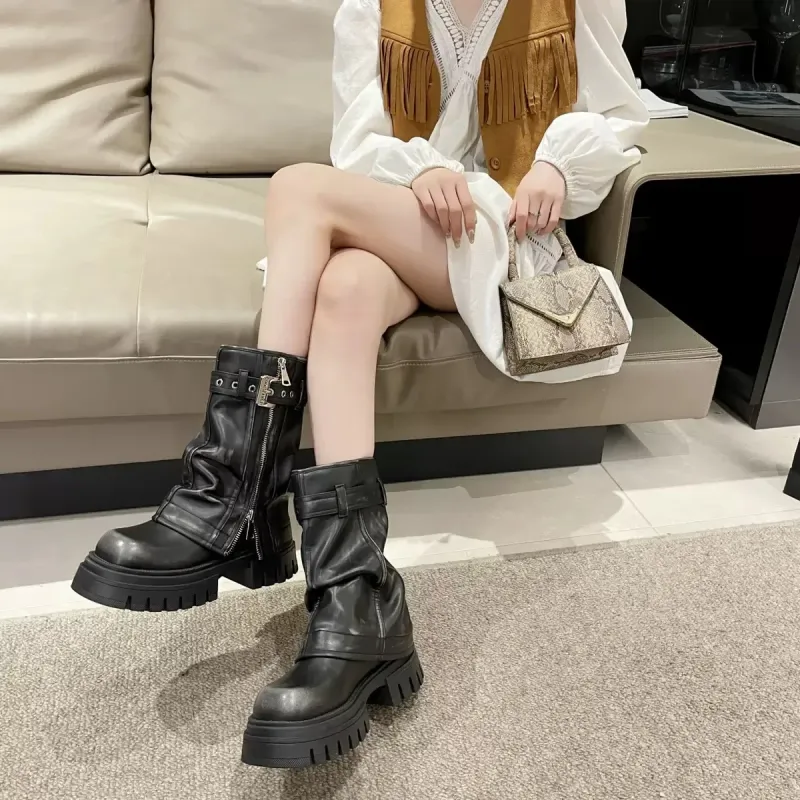 Women's Platform Knee-High Biker Boots 5
