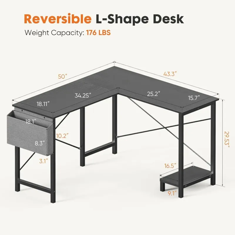 50-Inch L-Shaped Gaming Desk with CPU Stand 3