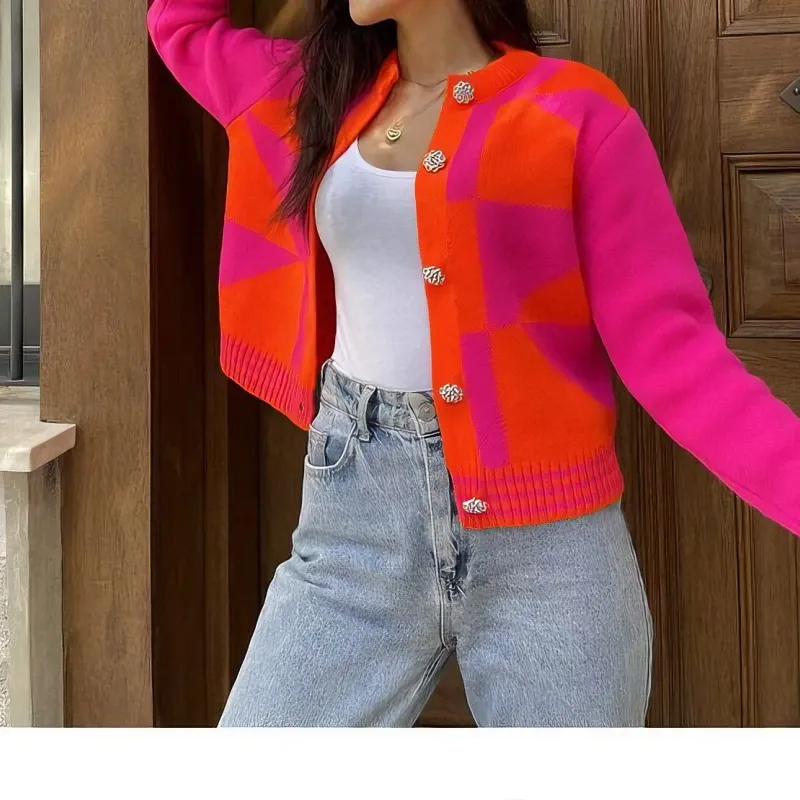 Women's Plaid Colorblock Plus-Size Cardigan 3