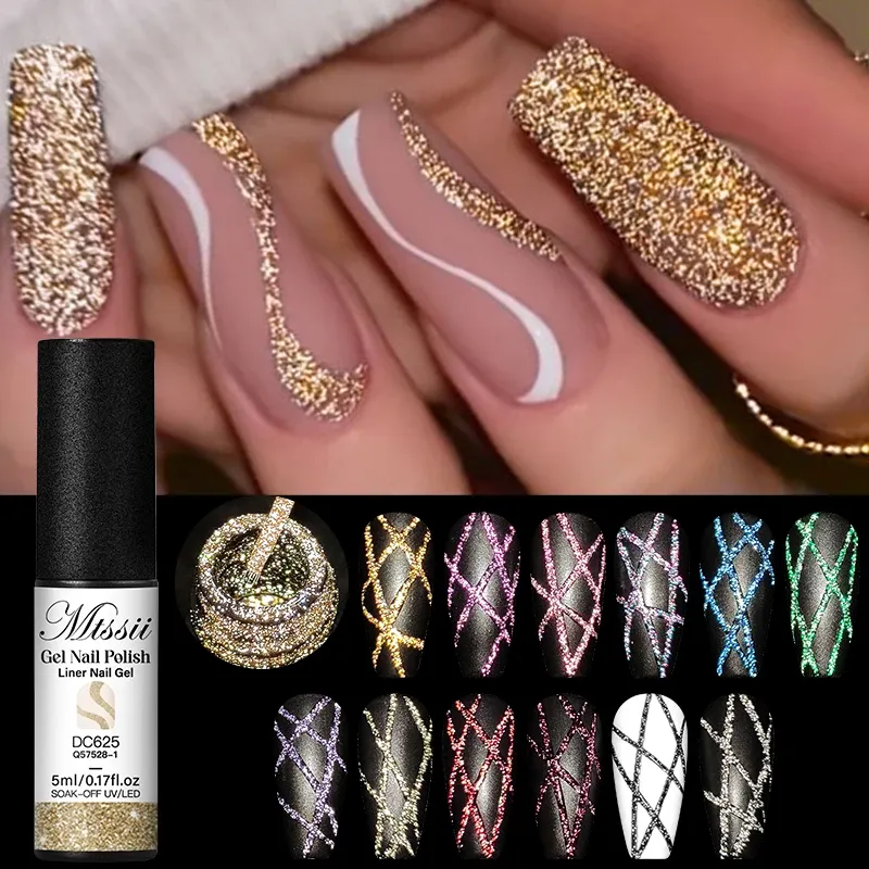 Reflective Glitter Liner Gel Nail Polish Set 5