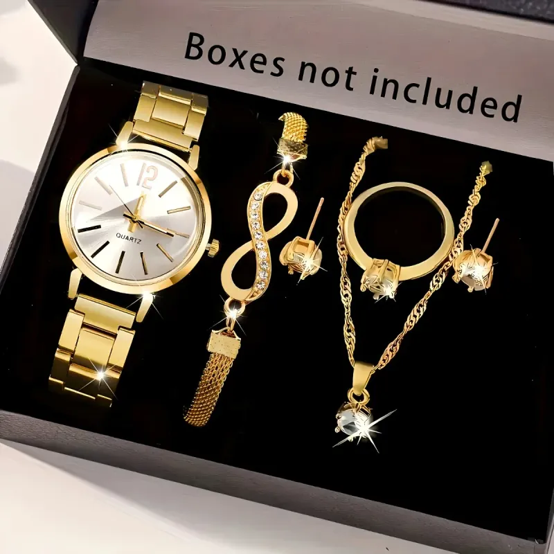 6-Piece Crystal Jewelry & Quartz Watch Set 1