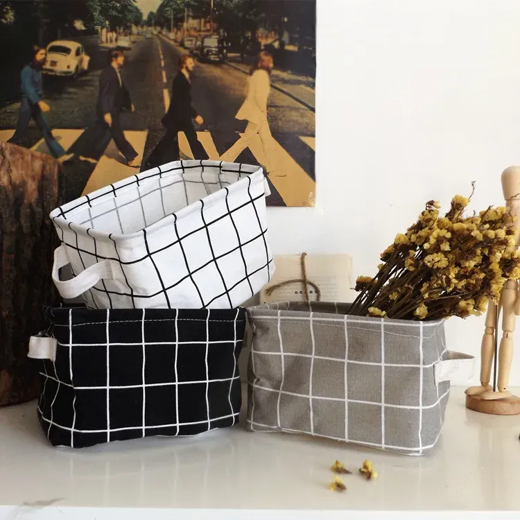 Linen Desktop Storage Basket with Handles 1