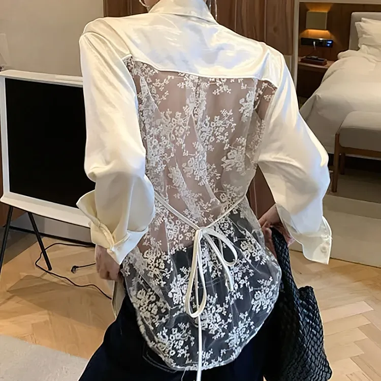 Backless Silk Satin Oversize Shirt 2