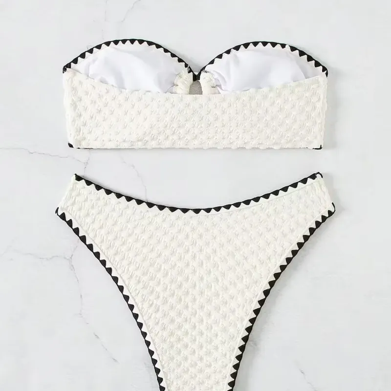 White Strapless Lace-up Bikini Set 2