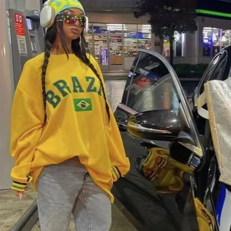 Brazil Flag Y2K Oversized Hoodie 3