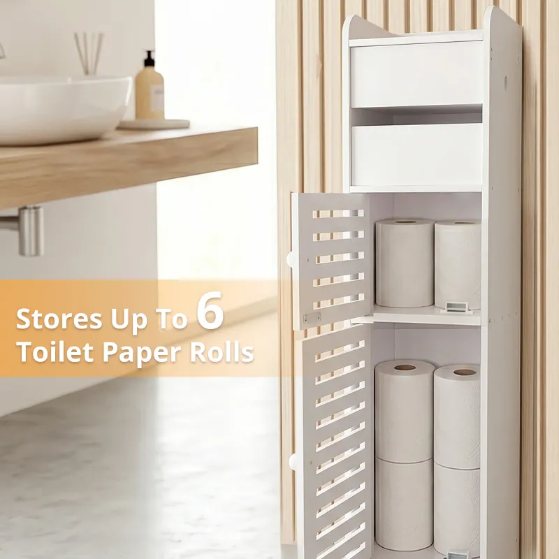 White Slim Bathroom Storage Cabinet 3