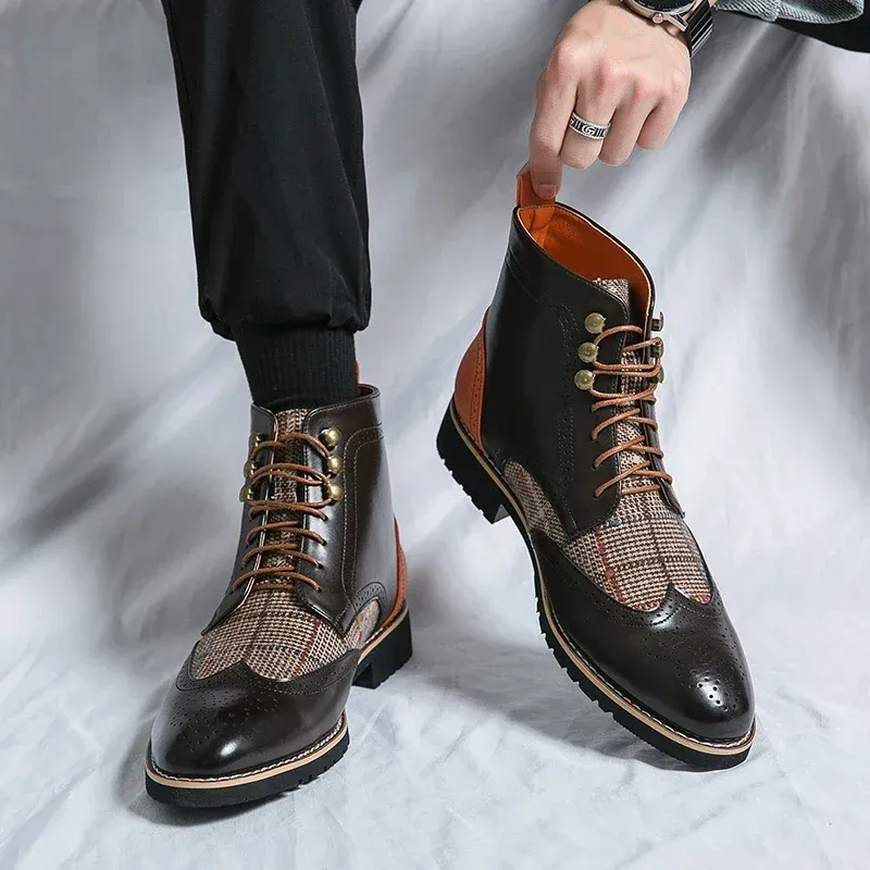 Retro Black Brogue High-Top Boots 4