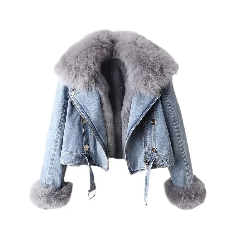 Women Faux Fur Lined Denim Jacket 5