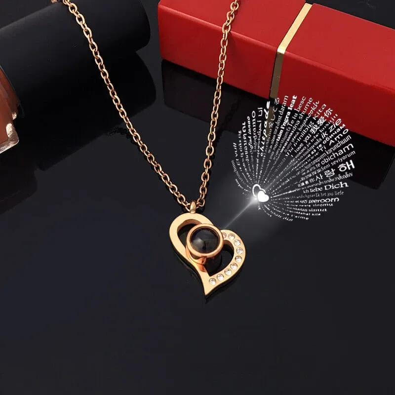 100-Language Projection Heart Necklace & Rose Box 3