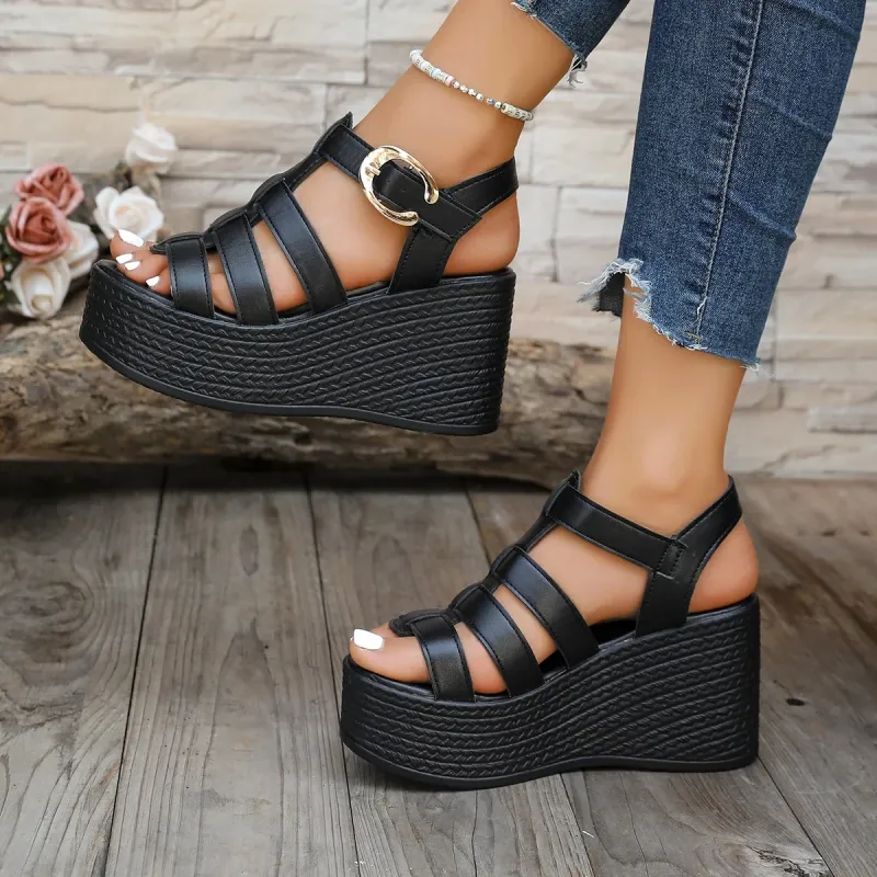 Summer Wedge Sandals Ankle Buckle 6