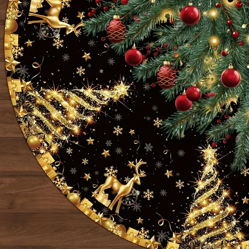 Black & Gold Glitter Christmas Tree Skirt 4