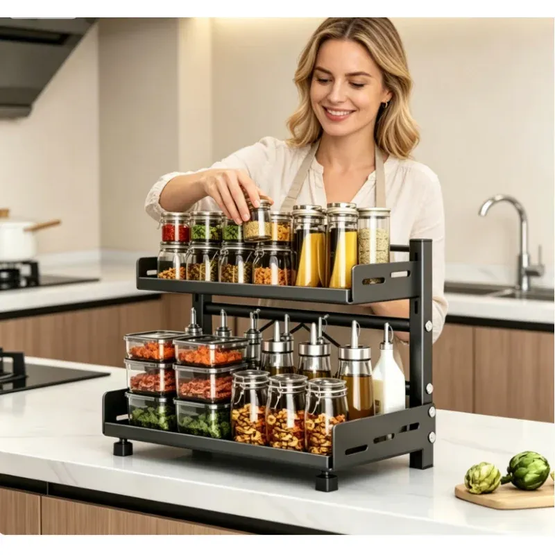 Adjustable Black Metal Spice Rack 1
