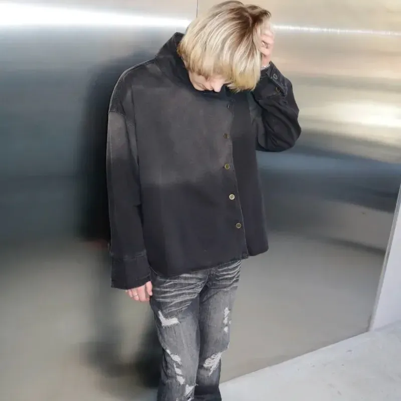 Y2K Harajuku Black Distressed Denim Jacket 5