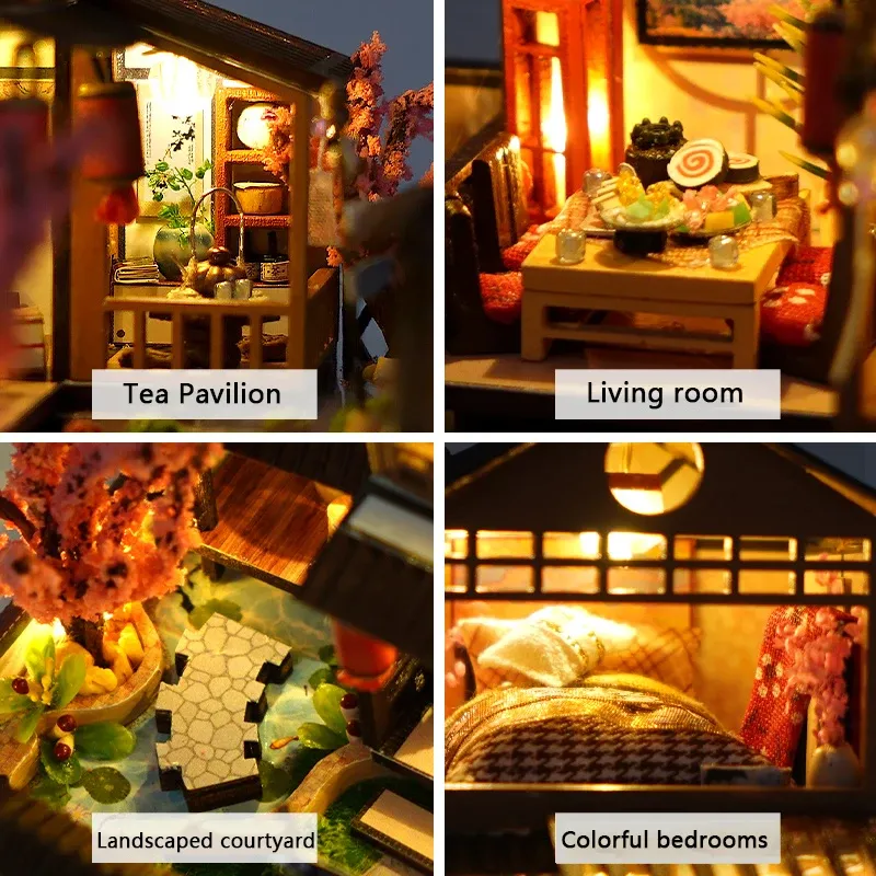 DIY Mini Wooden Dollhouse with Light Kit 3